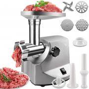 lussmioe Electric Meat Grinder, Stainless Steel, Rated Power 500W with Sausage Attachment, Kubbe Kits, Food Pusher, 3 Cutting Plate for Home Kitchen Use
